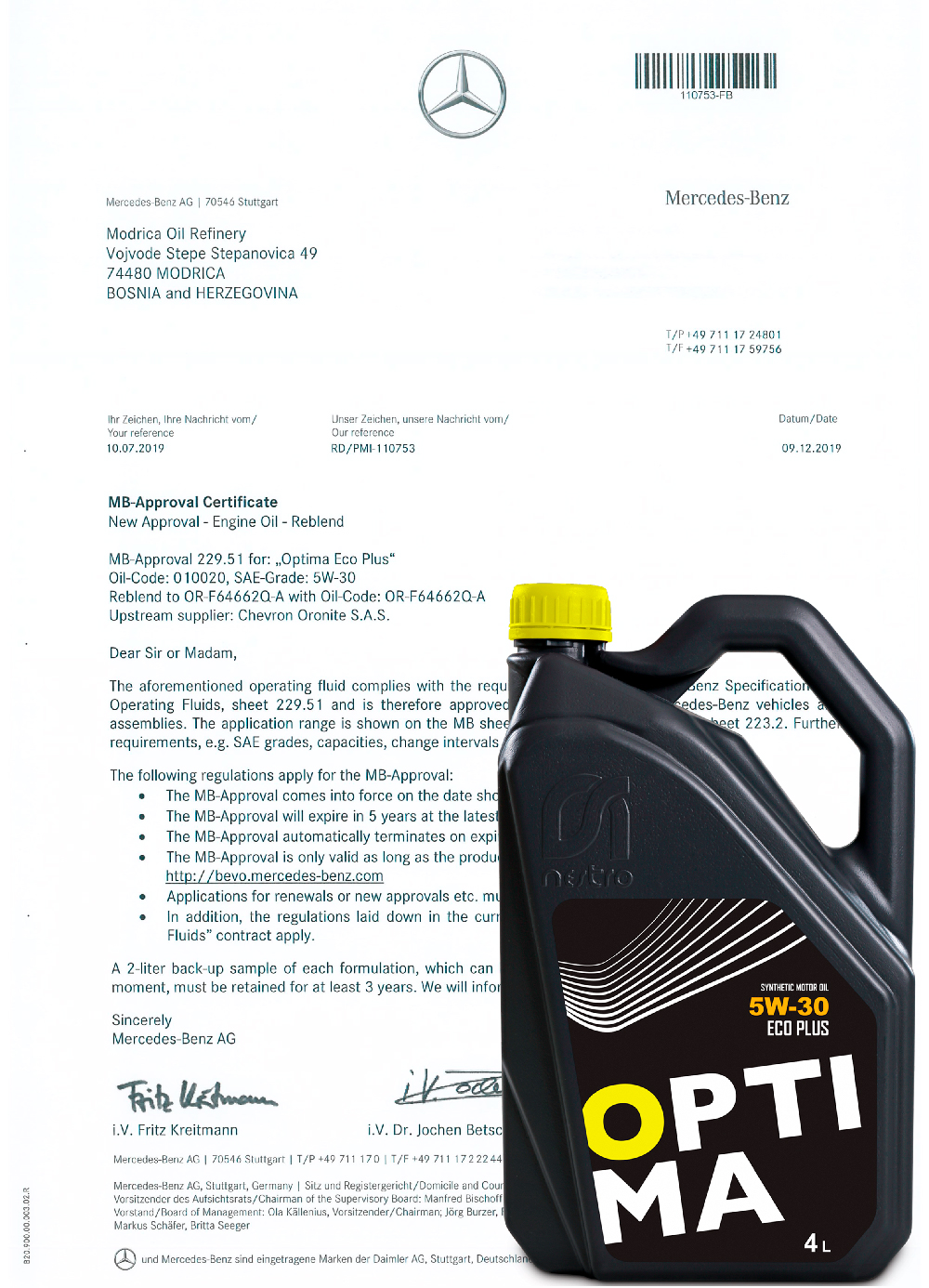 MB Approval 229.51 - Optima Eco Plus SAE 5W-30